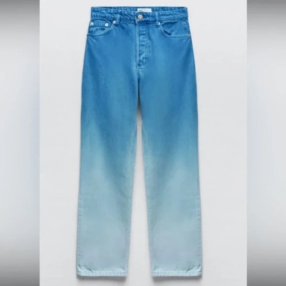 Zara Straight Leg Ombré Blue High Rise Jeans